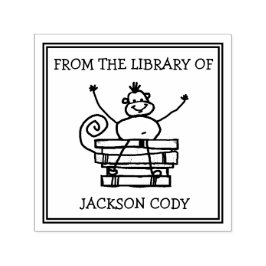 Funny Monkey Book Pile aus der Kinderbibliothek Permastempel