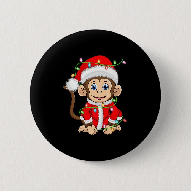 Funny Monkey Christmas Lights Santa Costume Cute A Button (Vorderseite)