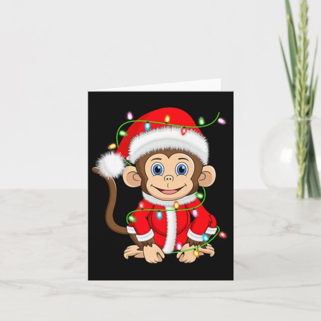 Funny Monkey Christmas Lights Santa Costume Cute A Karte (Vorderseite)