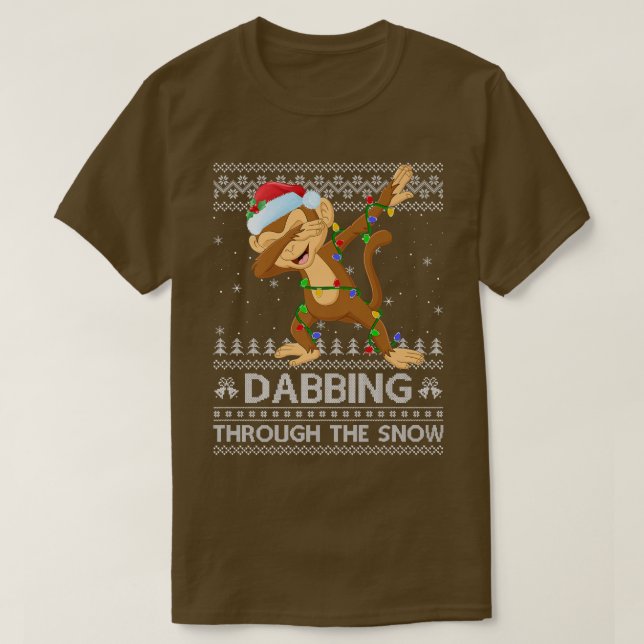 Funny Monkey Dabbing Through The Snow Ugly Monkey  T-Shirt (Design vorne)