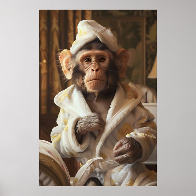 Funny Monkey in Bathrobe Print, Bathroom Humor Poster (Vorne)