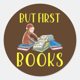 Funny Monkey liest Buch, aber erste Bücher Runder Aufkleber