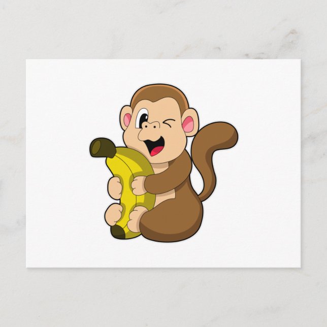 Funny Monkey mit Banana Postkarte (Vorderseite)