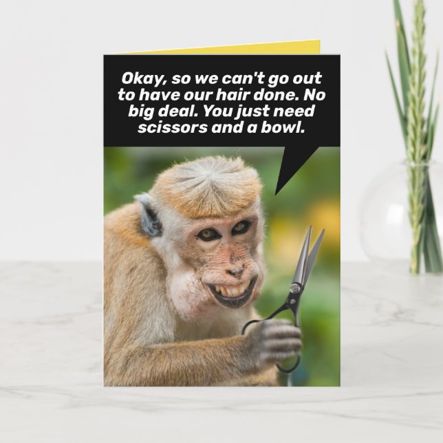 Funny Monkey mit einem schlechten Haar Cut Shelter Karte (Vorderseite)