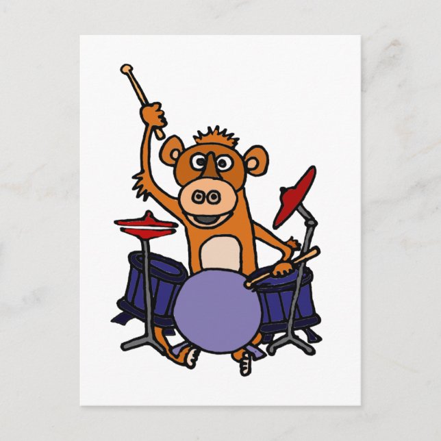 Funny Monkey Playing Drums Postkarte (Vorderseite)