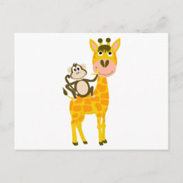 Funny Monkey Rafting a Giraffe Cartoon Postkarte
