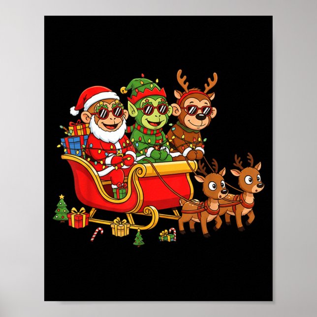 Funny Monkey Santa Reindeer Elf Christmas Womens M Poster (Vorne)