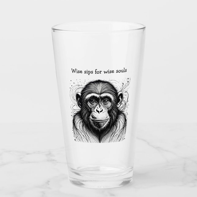 Funny Monkey Schwarz-weiß Ink individuell angepass Glas (Vorderseite)