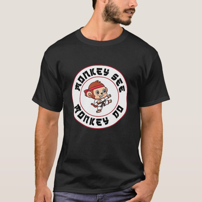 Funny Monkey See Monkey Do Karate T-Shirt (Vorderseite)