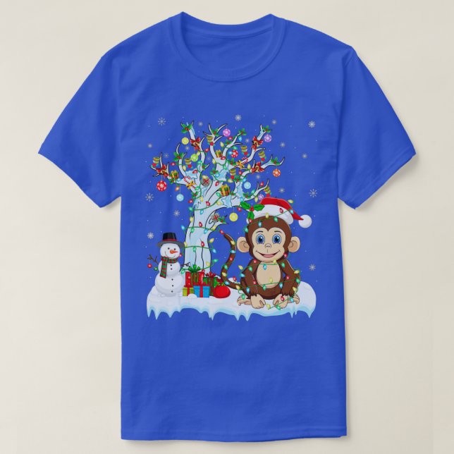 Funny Monkey Xmas Tree Lighting Weihnachtsmannmütz T-Shirt (Design vorne)