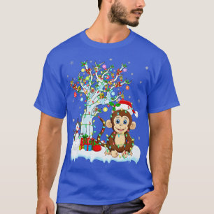 Funny Monkey Xmas Tree Lighting Weihnachtsmannmütz T-Shirt