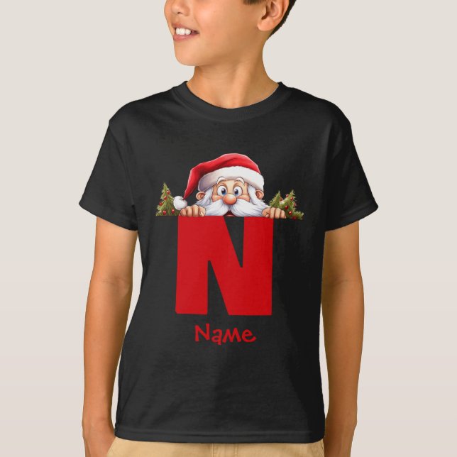 Funny Monogram Family Christmas Red Santa  T-Shirt (Vorderseite)