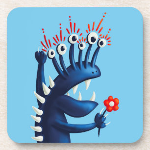 Funny Monster Blumen Blue Kids Getränkeuntersetzer