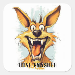 Funny Monster Hund: Bone Gnasher Quadratischer Aufkleber