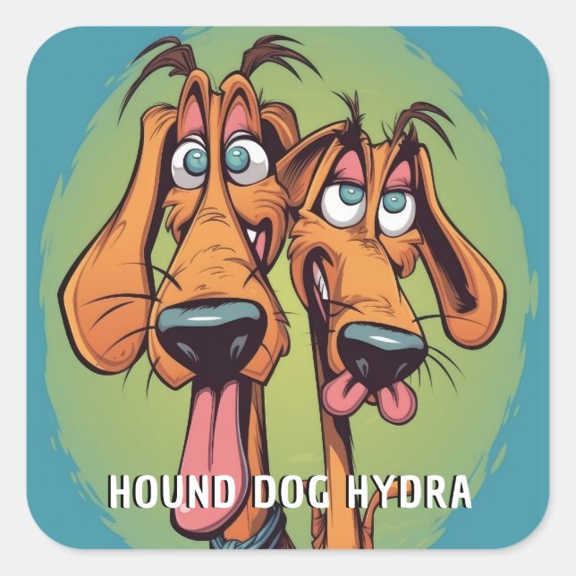 Funny Monster Hund: Hound Hund Hydra Quadratischer Aufkleber (Vorderseite)