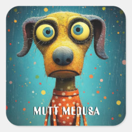 Funny Monster Hund: Mutt Medusa Quadratischer Aufkleber