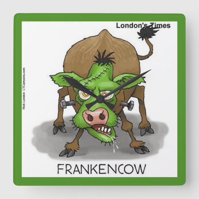 Funny Monster Kuh Square Wall Clock Quadratische Wanduhr (Vorderseite)