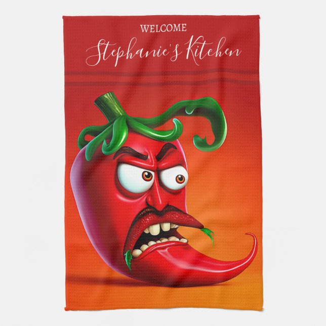 Funny Monster Red Hot Chili Pepper Geschirrtuch (Vertikal)