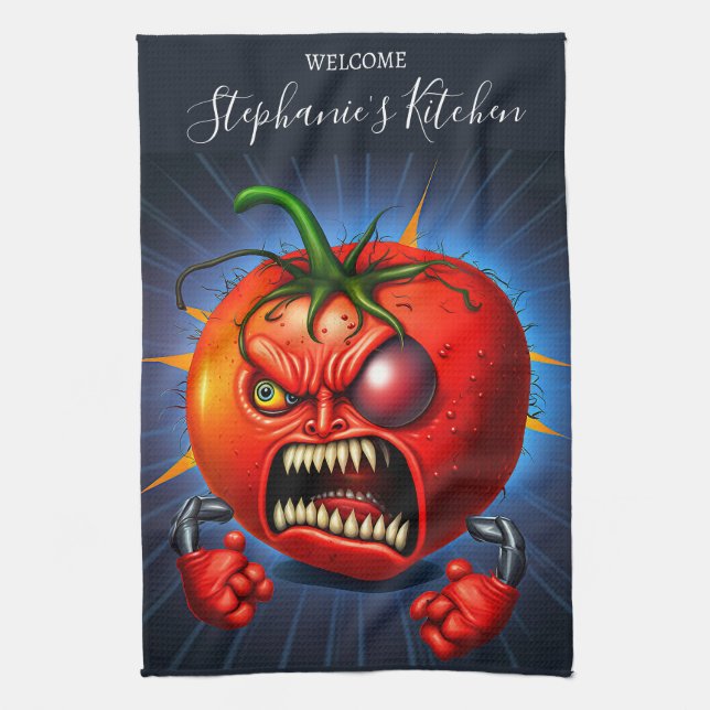 Funny Monster Red Tomato Boxer Geschirrtuch (Vertikal)
