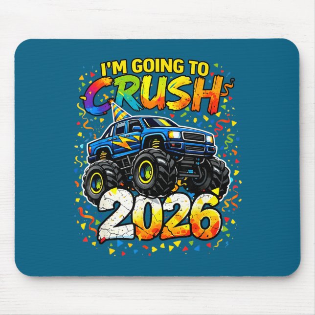 Funny Monster Truck New Years Kids Crush 2026 Part Mousepad (Vorne)