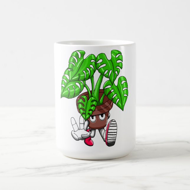 Funny Monstera Plant Cartoon Kaffeetasse (Mittel)