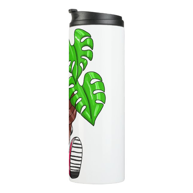 Funny Monstera Plant Cartoon Thermosbecher (Nach rechts gedreht)