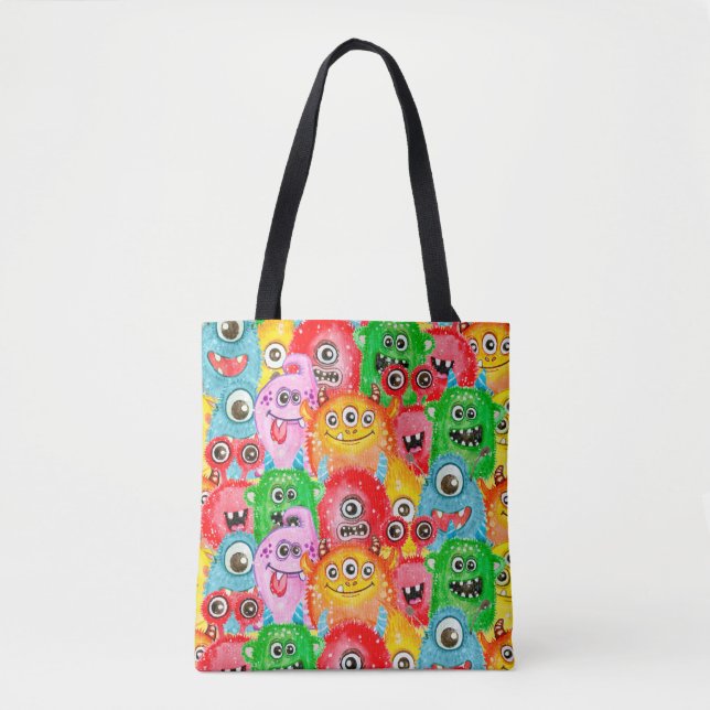 Funny Monsters, Aquarellfarben Nahtloses Muster. (Vorderseite)