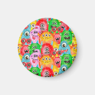 Funny Monsters, Aquarellfarben Nahtloses Muster. Magnet