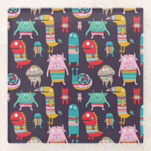 Funny Monsters Cartoon Nahtloses Muster Glasuntersetzer