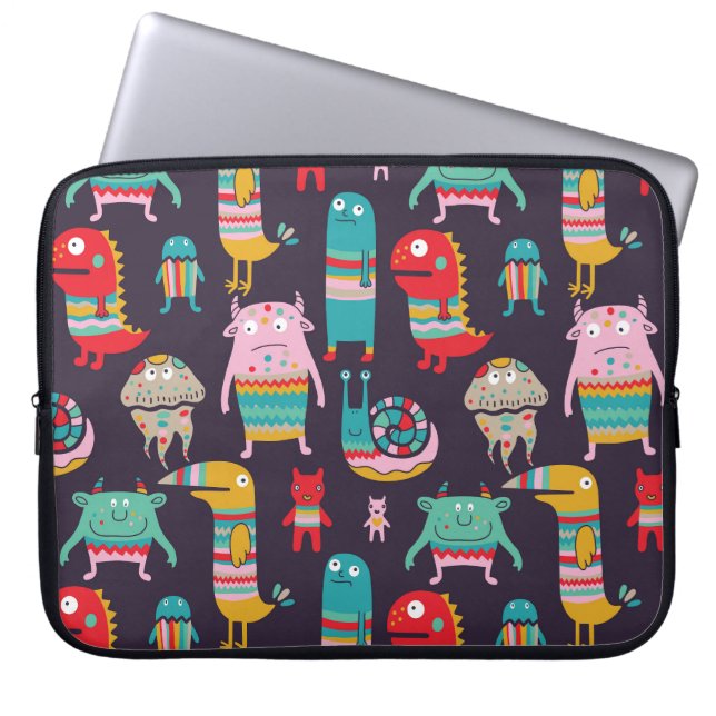Funny Monsters Cartoon Nahtloses Muster Laptopschutzhülle (Vorderseite)