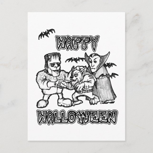 Funny Monsters - Glückliches Halloween Postkarte (Vorderseite)