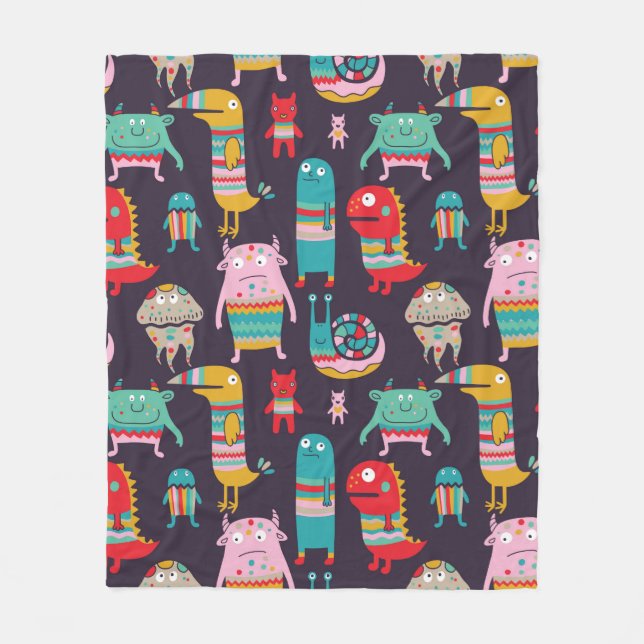 Funny monsters seamless pattern fleecedecke (Vorderseite)
