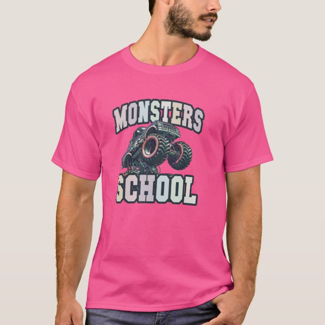 Funny MONSTERS Zurück zu Hochschule LKWs T-Shirt (Vorderseite)