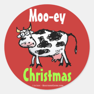 Funny Moo-ey Weihnachtskuh Runder Aufkleber