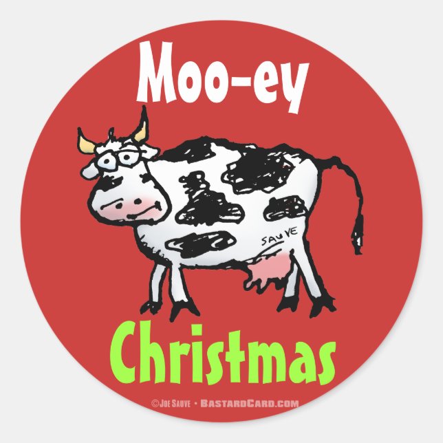 Funny Moo-ey Weihnachtskuh Runder Aufkleber (Vorderseite)