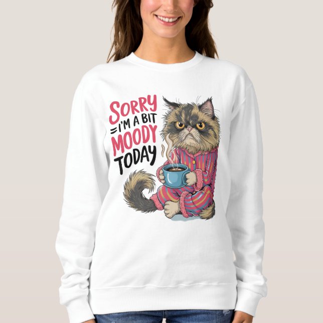 Funny Moody Cat in Pajamas mit Kaffee | Sweatshirt (Vorderseite)