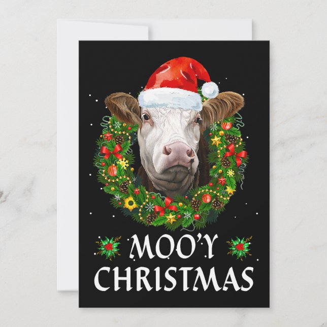 Funny Mooey Weihnachtsfeier Weihnachtsmannmütze Ku Einladung (Vorderseite)