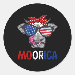 Funny Moorica 4. Juli American Flag Kuh Männer Wo Runder Aufkleber