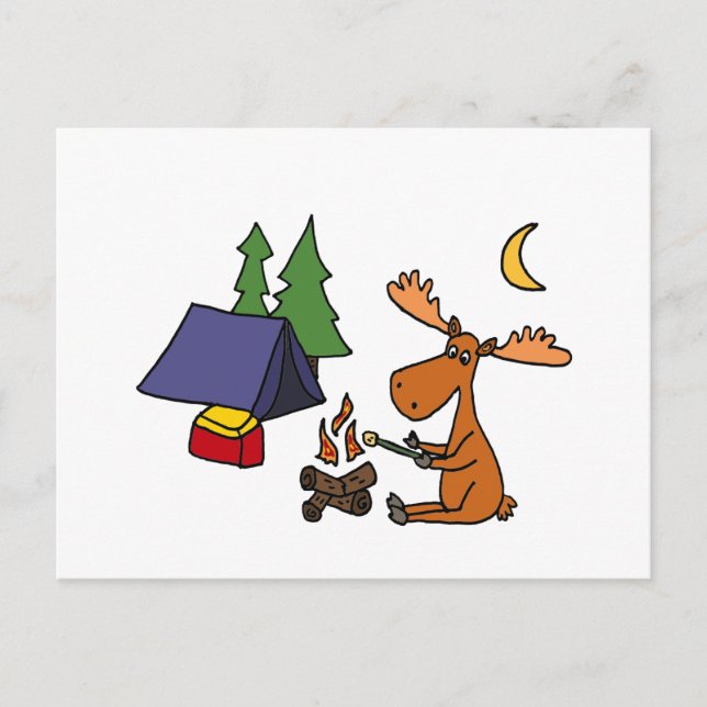 Funny Moose Camping Cartoon Postkarte (Vorderseite)