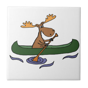 Funny Moose Canoeing Cartoon Fliese