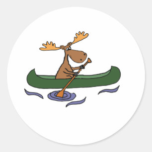 Funny Moose Canoeing Design Runder Aufkleber