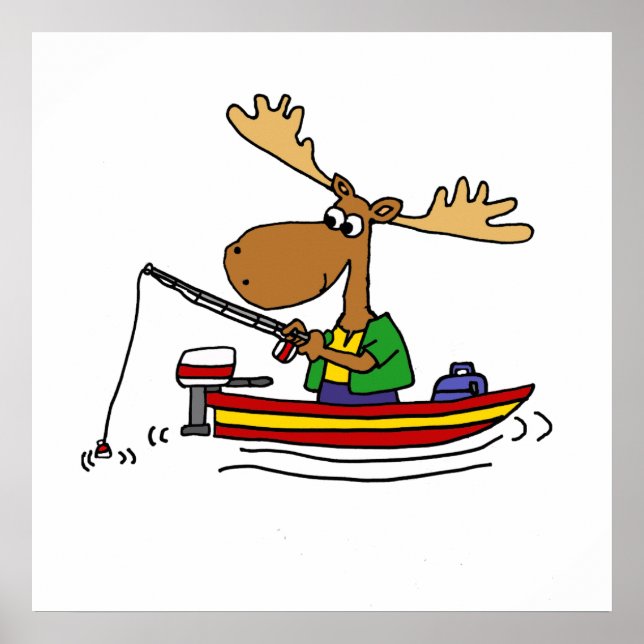 Funny Moose Fishing Cartoon Poster (Vorne)