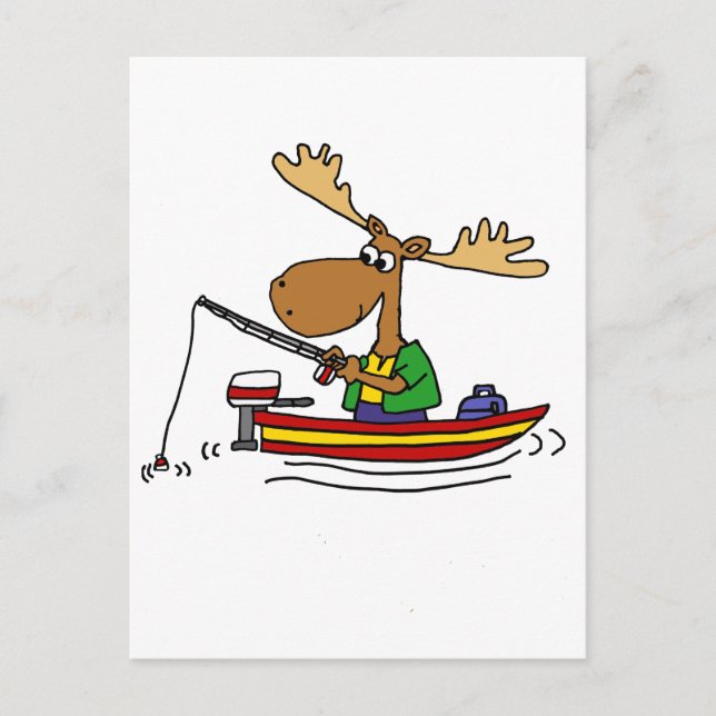 Funny Moose Fishing Cartoon Postkarte (Vorderseite)