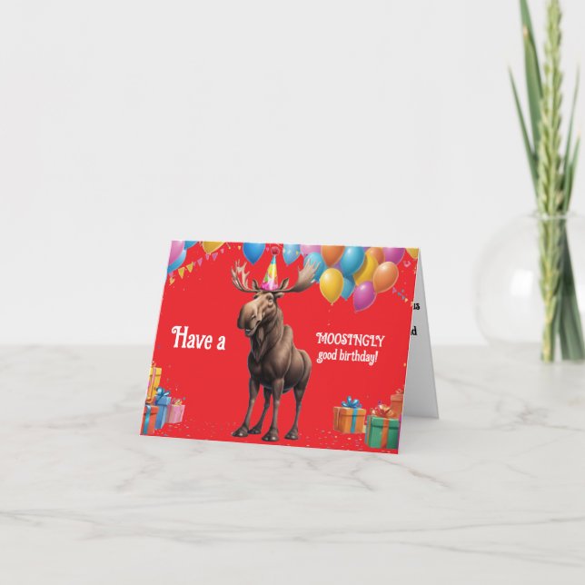 Funny Moose Geburtstag Gruß mit Balloons & Geschen Karte (Vorderseite)