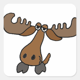 Funny Moose Head Cartoon Quadratischer Aufkleber