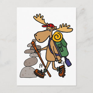 Funny Moose Hiking with Cairn Cartoon Postkarte