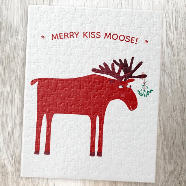 Funny Moose Holiday Puzzle (Merry Kiss Moose fun jigsaw puzzle)