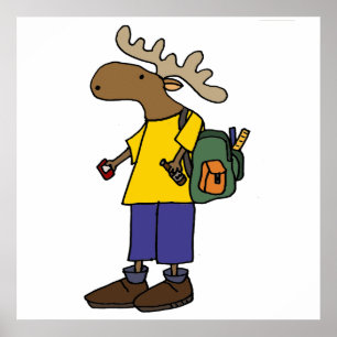 Funny Moose mit Rucksack zurück zum Cartoon der Sc Poster