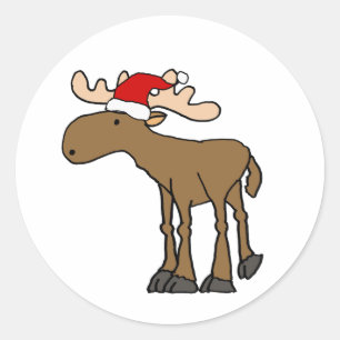 Funny Moose mit Weihnachtsmannmütze Weihnachts-Car Runder Aufkleber