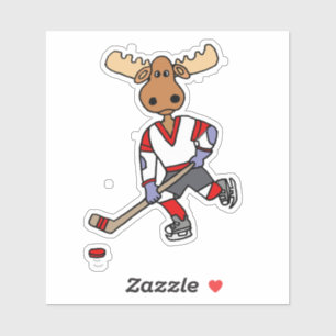 Funny Moose Playing Ice Hockey Cartoon Aufkleber